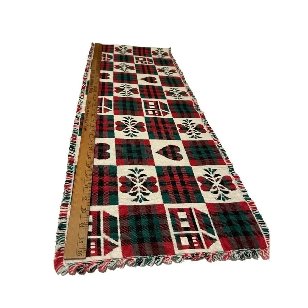 Country Plaid Table Runner Fringed Ends  72” inches L x 13” inches